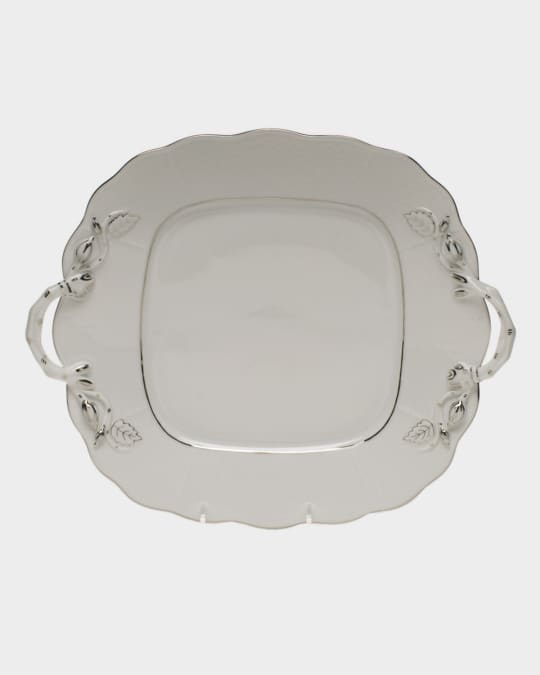 Platinum Edge Square Cake Plate with Handles