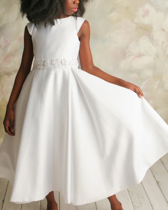 Girl's Eliza Satin Deep Pleat Dress, Size 4-12