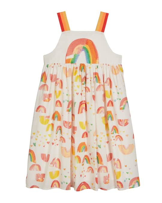 Girl's Painted Rainbow Sleeveless Cotton Dress, Size 4-14