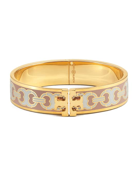 Tory Burch Kira Printed Enamel 14mm Bracelet, Pink/Gold | Neiman Marcus