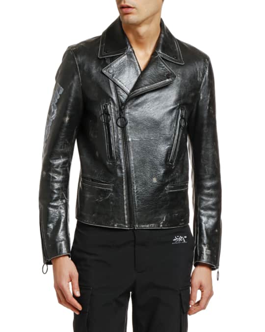 Off-White Men's Arrow Vintage Leather Biker Jacket | Neiman Marcus