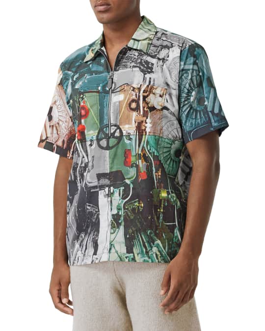 Burberry Men's Hyde Graphic 1/4-Zip Pullover Shirt | Neiman Marcus