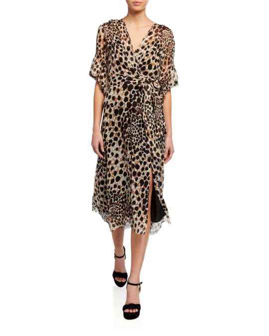 Elie Tahari Ava Leopard-Print Short-Sleeve Dress | Neiman Marcus