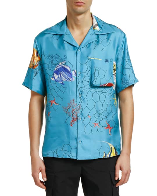 Men's Fishnet Holiday Silk Short-Sleeve Sport Shirt