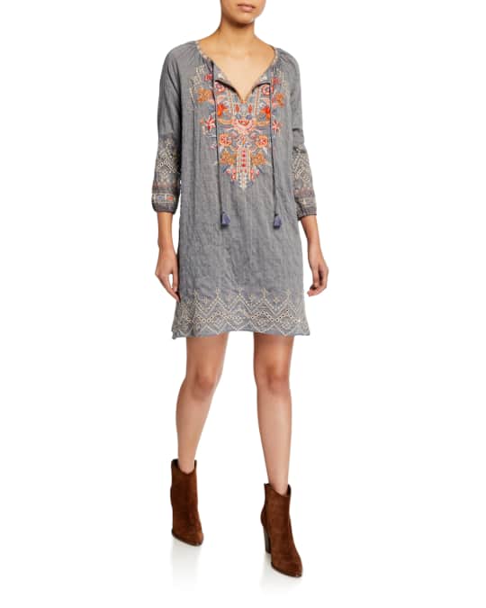 Johnny Was Ellington Embroidered Peasant Dress with Slip | Neiman Marcus