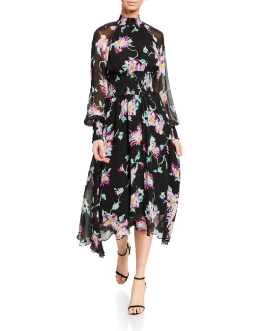 A.L.C. Casey Floral High-Neck Midi Dress | Neiman Marcus