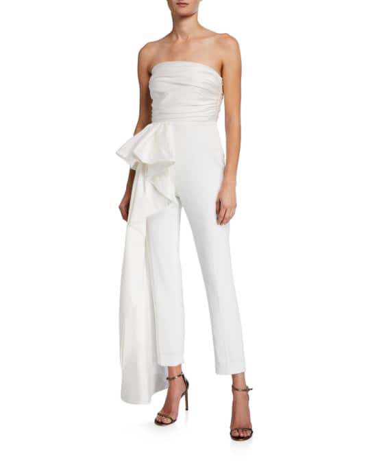 Jay Godfrey Sky Strapless Side-Draped Taffeta Jumpsuit | Neiman Marcus