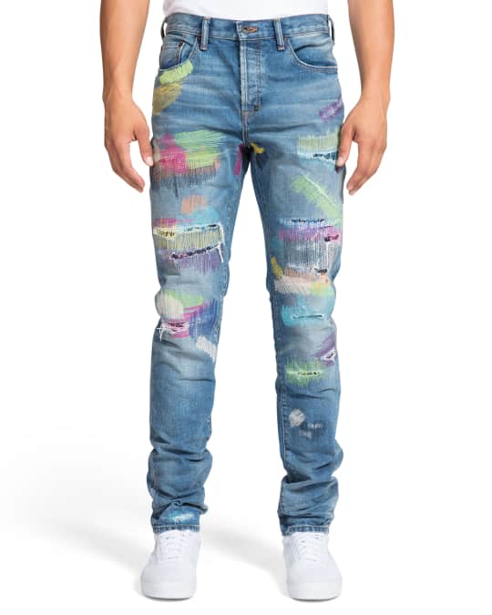 PRPS Men's Le Sabre Fit Rainbow Paint Ripped Jeans | Neiman Marcus