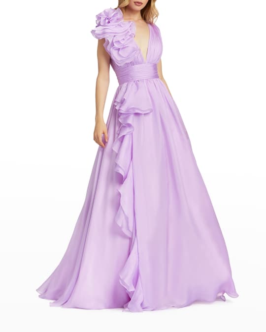 Mac Duggal Sleeveless Floral Ruffle Ruched Chiffon Ball Gown | Neiman ...