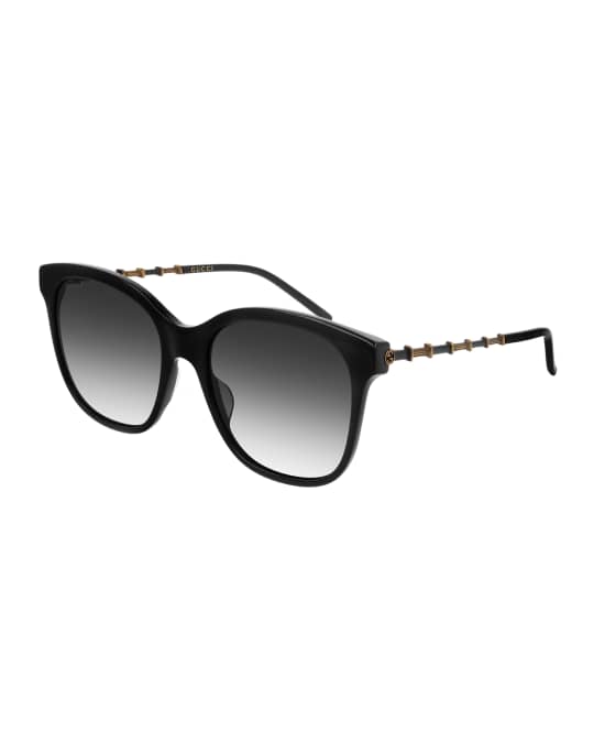 Gucci Square Acetate Bamboo Effect Arms Sunglasses | Neiman Marcus