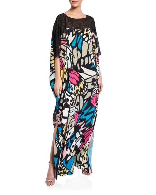 St. John Collection Monarch Butterfly-Print Caftan | Neiman Marcus