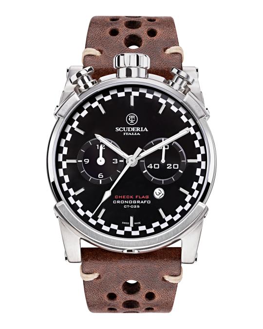 CT Scuderia Men's 44mm Check Flag Chronograph Leather Watch | Neiman Marcus