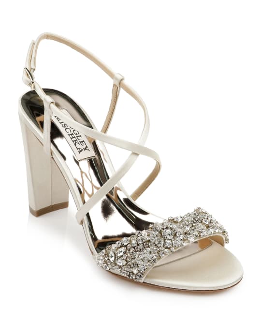 Badgley Mischka Carolyn Embellished Satin Block-Heel Evening Sandals ...