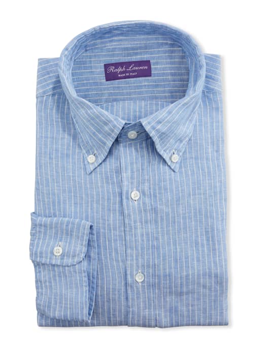 Ralph Lauren Purple Label Men's Striped Linen Dress Shirt | Neiman Marcus