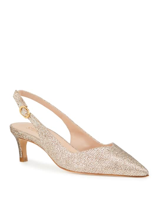 Stuart Weitzman Edith Low-Heel Glitter Slingback Pumps | Neiman Marcus