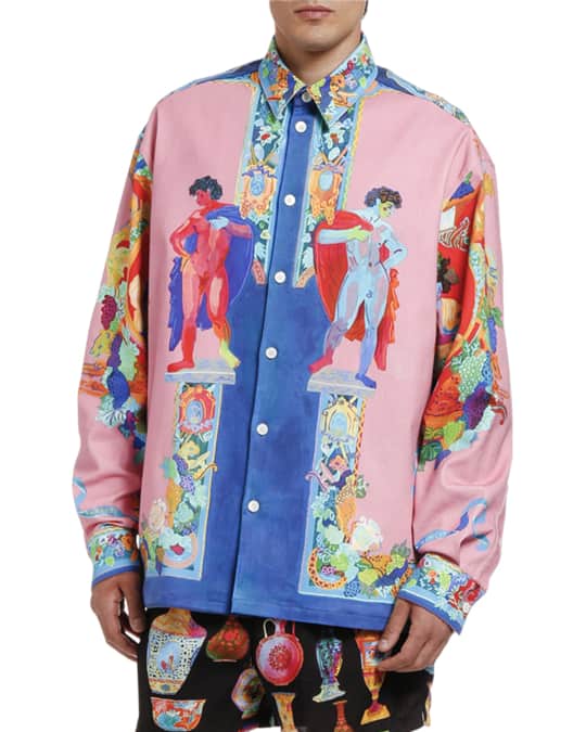 Versace Men's Twill Statue-Print Dress Shirt | Neiman Marcus