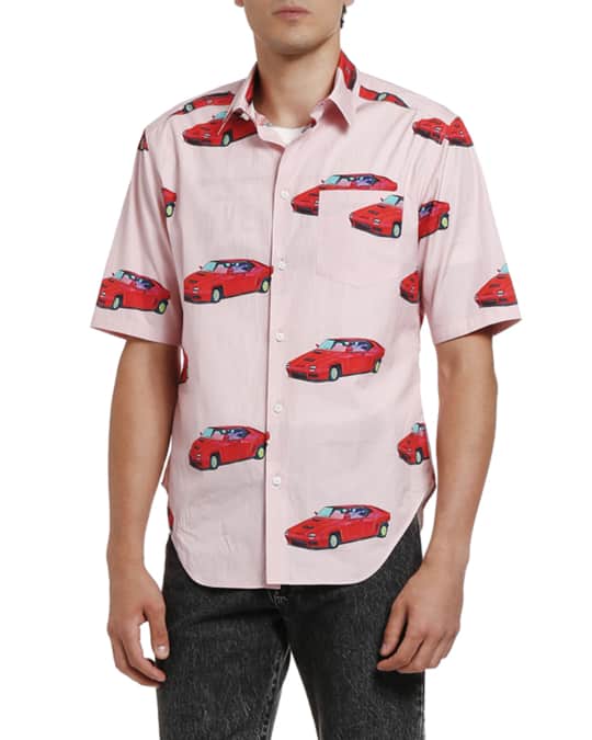 Men's Cars Scarf-Print Cotton Dress Shirt