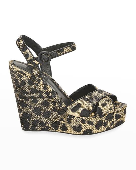 Dolce&Gabbana 90mm Leopard-Print Wedge Platform Sandals | Neiman Marcus