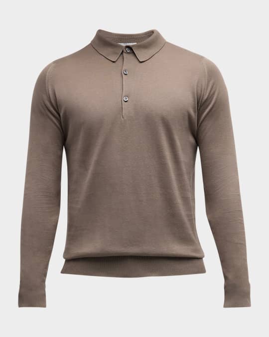 John Smedley Men's Solid Long-Sleeve Polo Shirt | Neiman Marcus