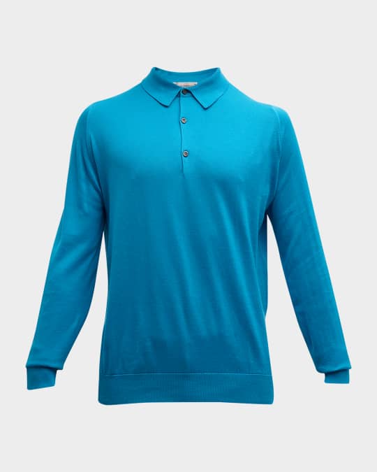 John Smedley Men's Solid Long-Sleeve Polo Shirt | Neiman Marcus