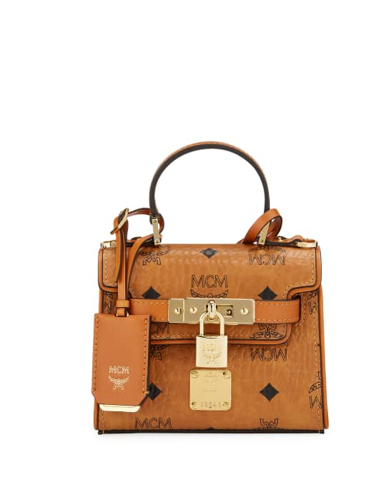 MCM Visetos Mini Heritage Top Handle Satchel Cognac 960391