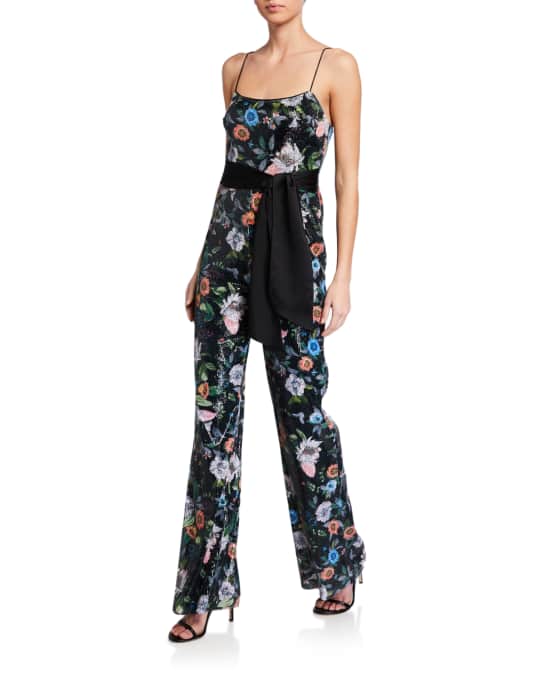 Likely Genevieve Floral Sequin Spaghetti-Strap Jumpsuit | Neiman Marcus