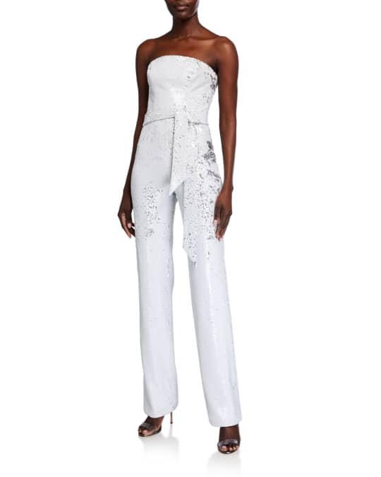 Dress The Population Trinity White Micro Sequin Strapless Jumpsuit ...