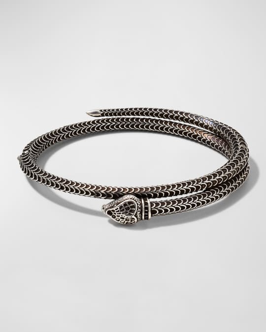 Gucci Men's Garden Snake Aged Silver Wrap Bracelet | Neiman Marcus