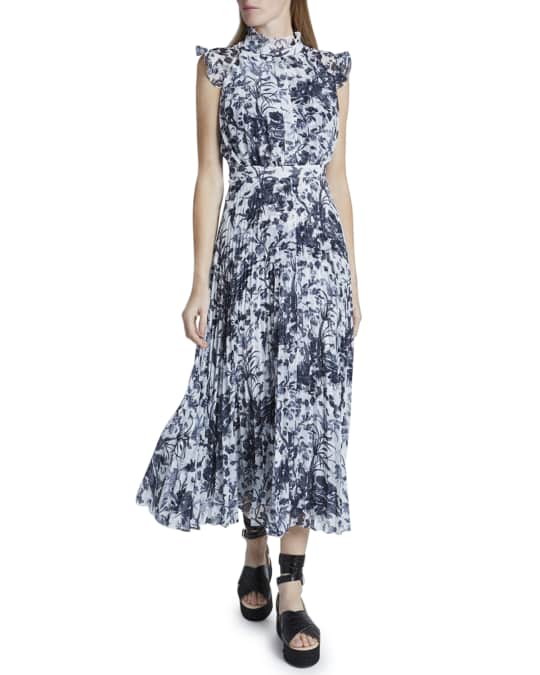 Erdem Floral Print Pleated Midi Dress | Neiman Marcus