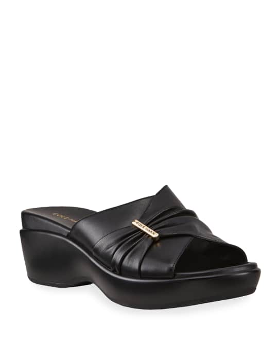 Aubree Grand Ruched Leather Slide Sandals
