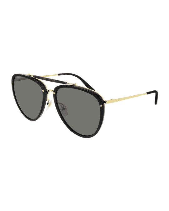Men's Brow-Bar Acetate/Metal Aviator Sunglasses