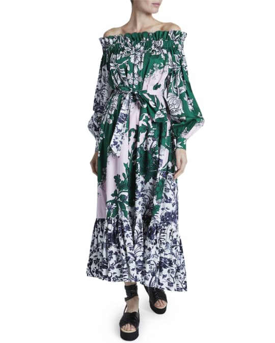 Erdem Brigida Full-Sleeve Off-the-Shoulder Dress | Neiman Marcus