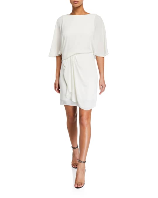 Halston Silky Georgette Draped Skirt Dress | Neiman Marcus