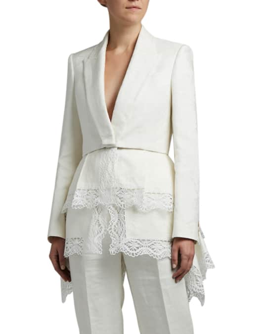 Alexander McQueen Floral Jacquard Jacket with Lace Trim | Neiman Marcus