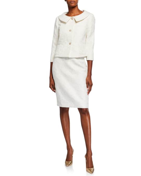 Albert Nipon Rose Jacquard Two-Piece Jacket & Skirt Set | Neiman Marcus