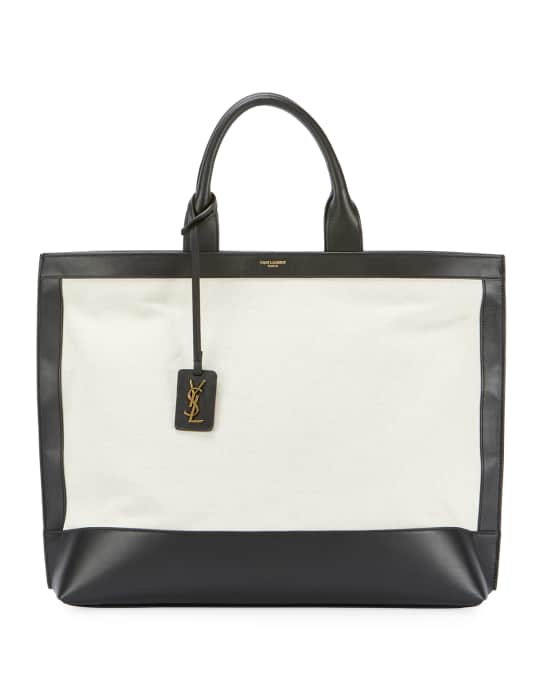 Saint Laurent Cabas Linen Tote Bag with YSL Tag Neiman Marcus