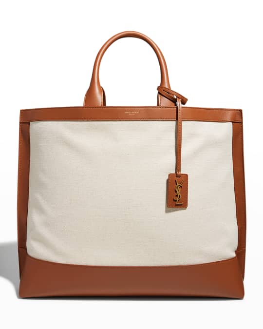 Saint Laurent Cabas Linen Tote Bag with YSL Tag Neiman Marcus