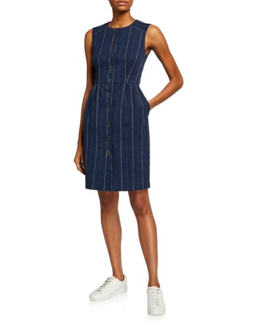 Nanette Lepore Striped Button Up Denim Sheath Dress Neiman Marcus