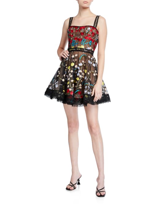 Bronx and Banco Ivana Embroidered Mini Fit-&-Flare Dress | Neiman Marcus