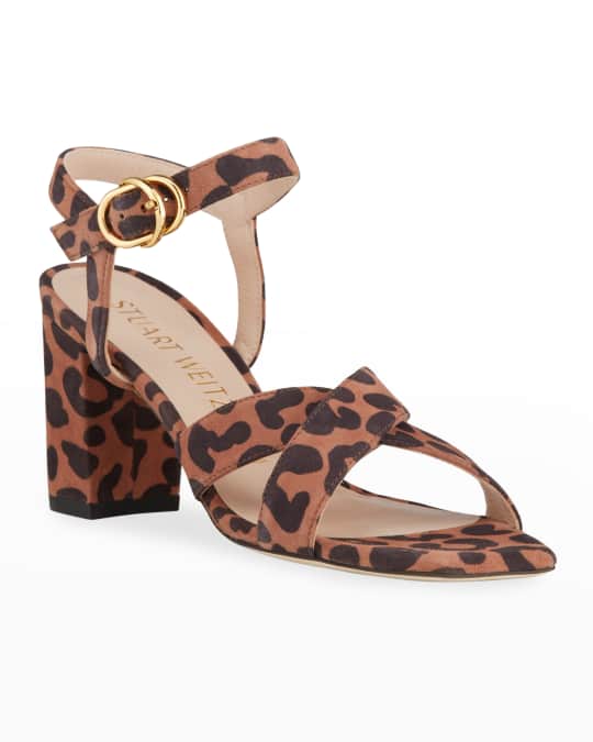 Stuart Weitzman Analeigh 75 Easy Square Toe Leopard Print Suede