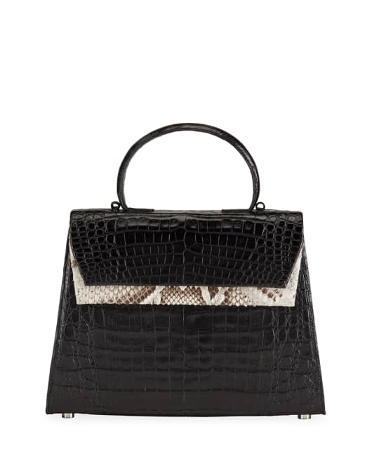 Small Double-Pocket Python & Crocodile Top-Handle Bag