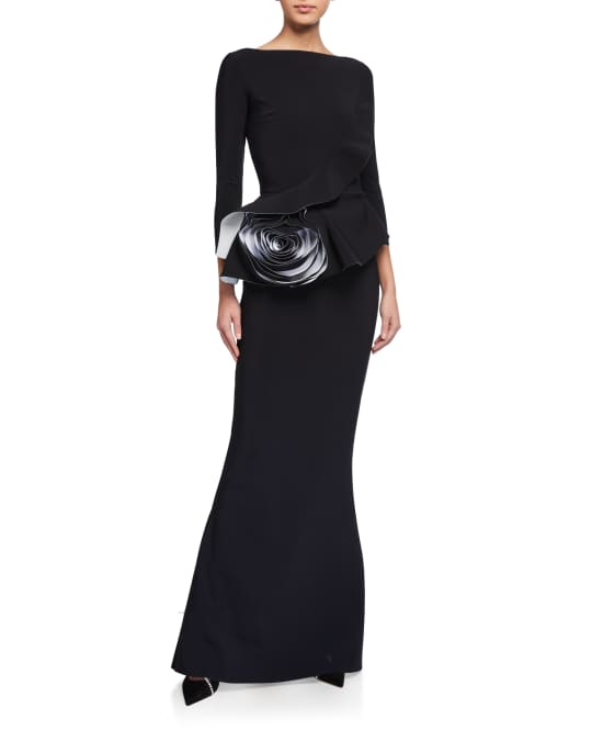 Chiara Boni La Petite Robe 3/4-Sleeve Rosette Peplum Gown | Neiman Marcus