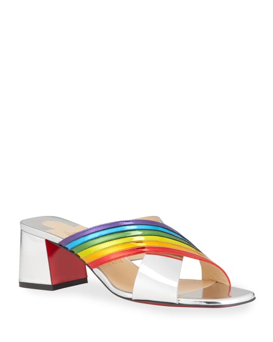 Metallic Rainbow Red Sole Mule Sandals