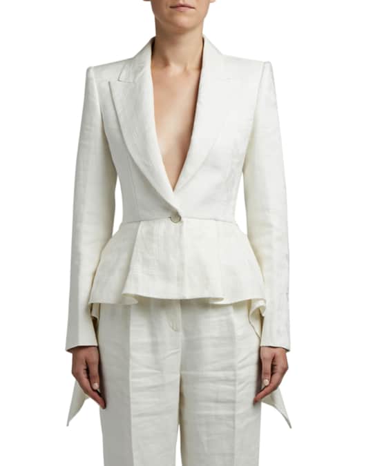 Alexander McQueen Linen Flared Blazer Jacket | Neiman Marcus