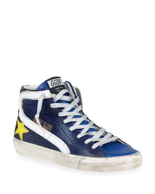 Golden Goose Slide Leather/Suede High-Top Sneakers with Glitter Laces ...