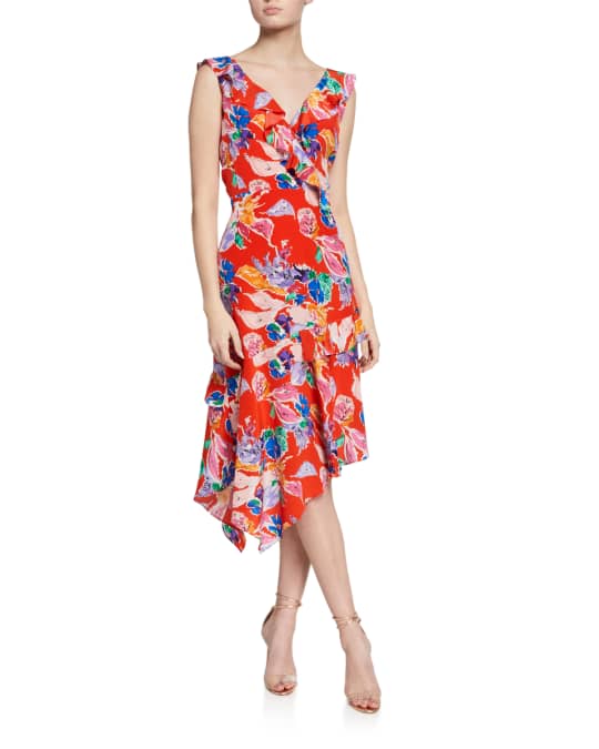 Milly Alexis Bouquet Floral Sleeveless Asymmetrical Dress | Neiman Marcus