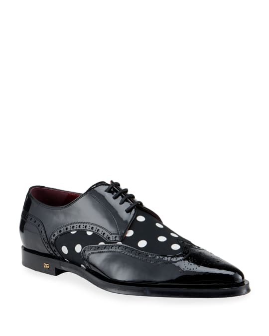 Dolce&Gabbana Men's Brogue Patent Leather/Dot-Print Derby Shoes ...