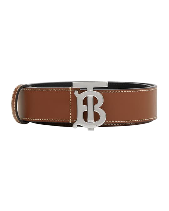 Burberry Men s TB Leather Belt w Contrast Stitching Neiman Marcus