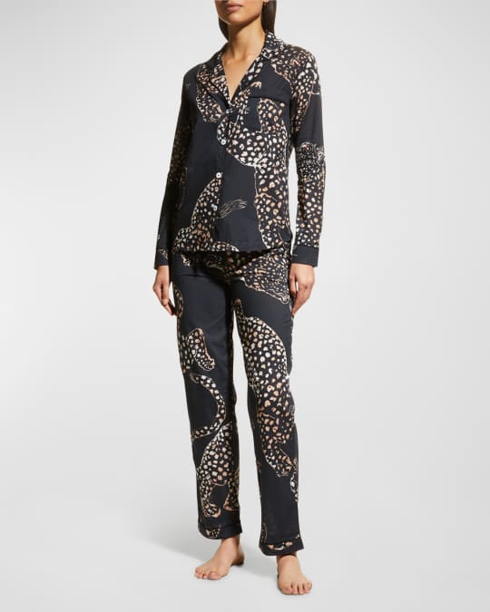 Desmond Dempsey The Navy Jag Print Cotton Long Pajama Set Neiman Marcus