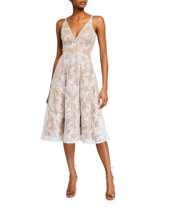 Dress the population sequin sale lace fit and flare